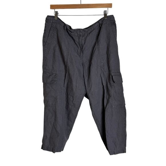 Eileen Fisher Gray Linen Cropped Cargo Pants Womens Size 16 Minimalist - Picture 1 of 8